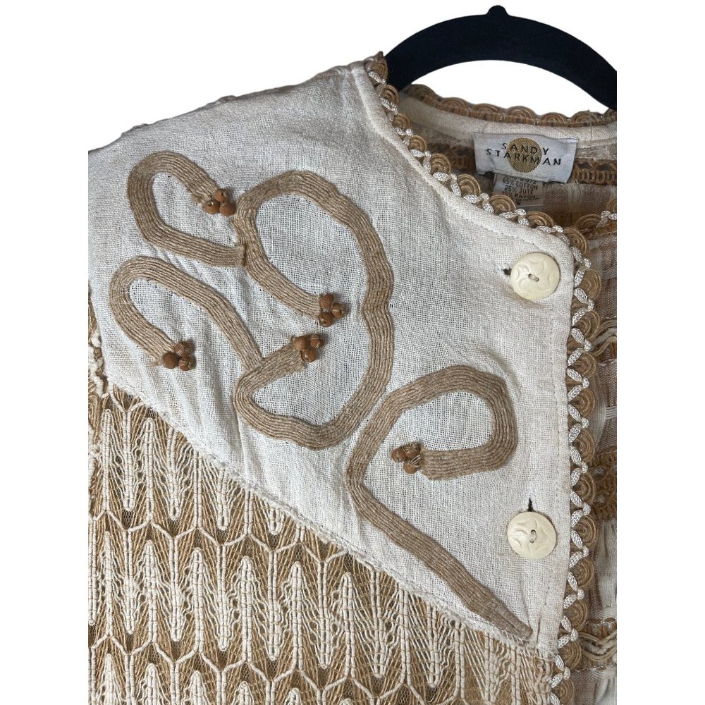 Vintage Sandy Starkman Embroidered Jute Button Up Woven Jacket Women Size S - Picture 4 of 8